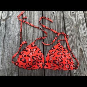 Leopard Print Orange Padded String Bikini Top